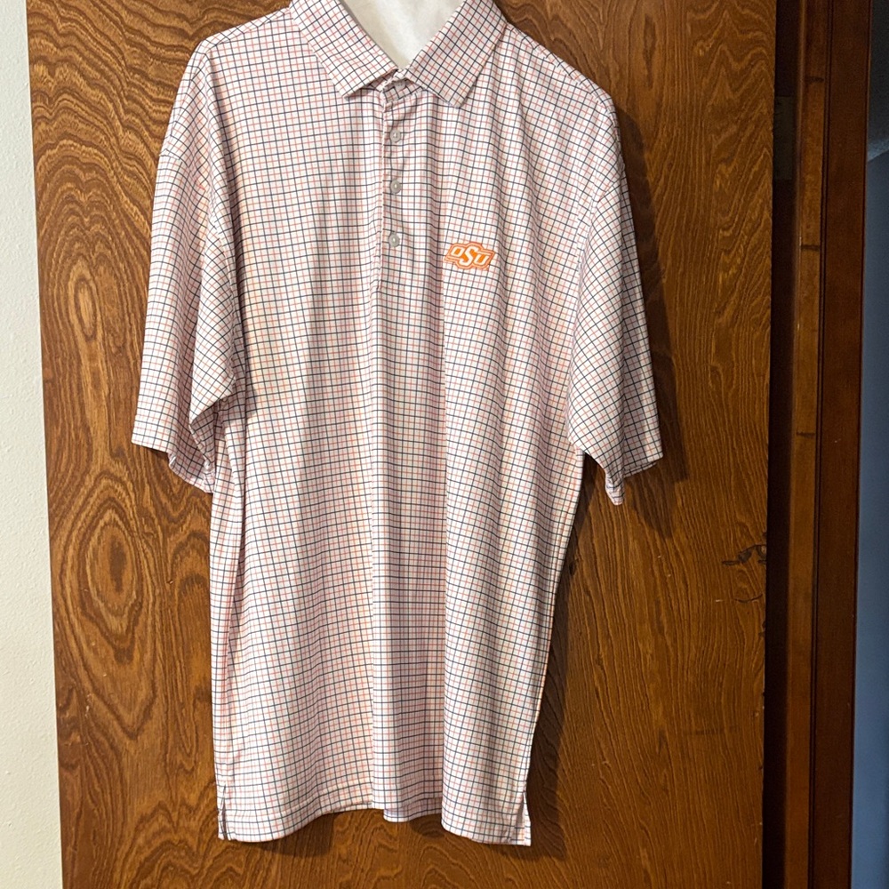 OSU Men's Plaid Polo Shirt - White and Orange